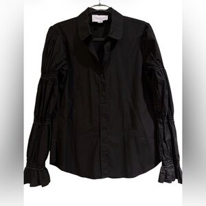 The Shirt black button up blouse with flare sleeves